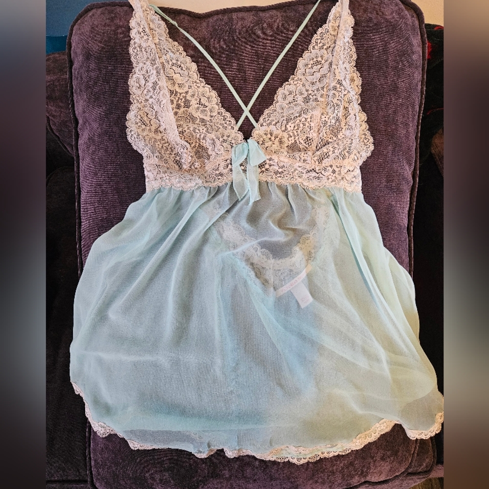 VGUC Victoria's Secret Lace & Sheer Blue Nightgown/babydoll